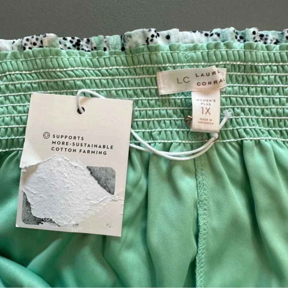 LC Lauren Conrad Skirt 1X Green Geometric Hi-Low Tiered Smocked Waist New - Picture 6 of 7